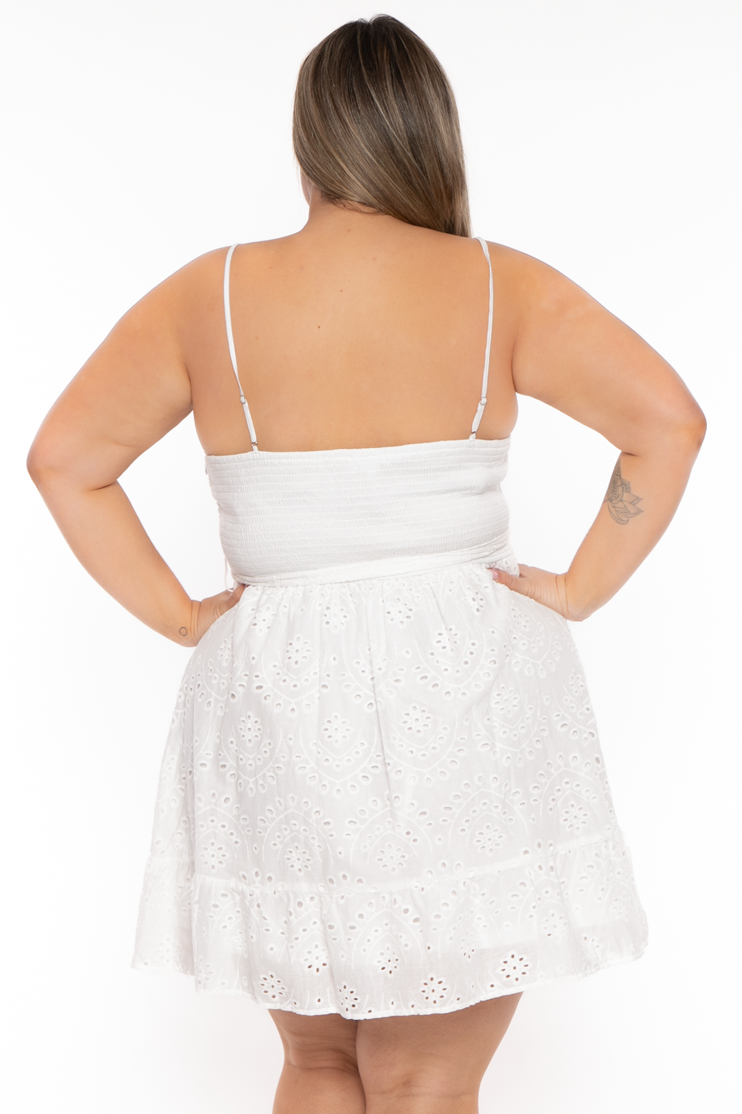 SHOPIN LA Dresses Plus Size Eyelet Lace Mini Dress - White