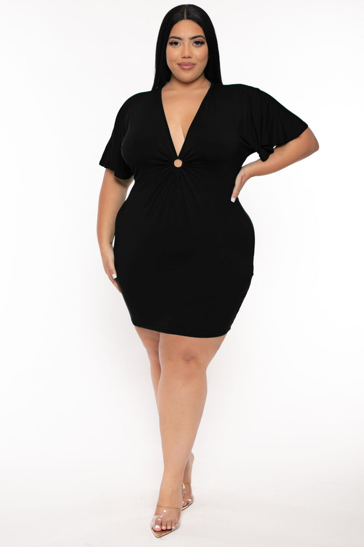 Curvy Sense Dresses Plus Size Farrah O-Ring  Mini Dress - Black