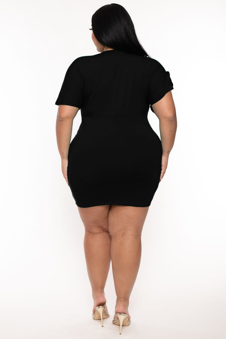 Curvy Sense Dresses Plus Size Farrah O-Ring  Mini Dress - Black