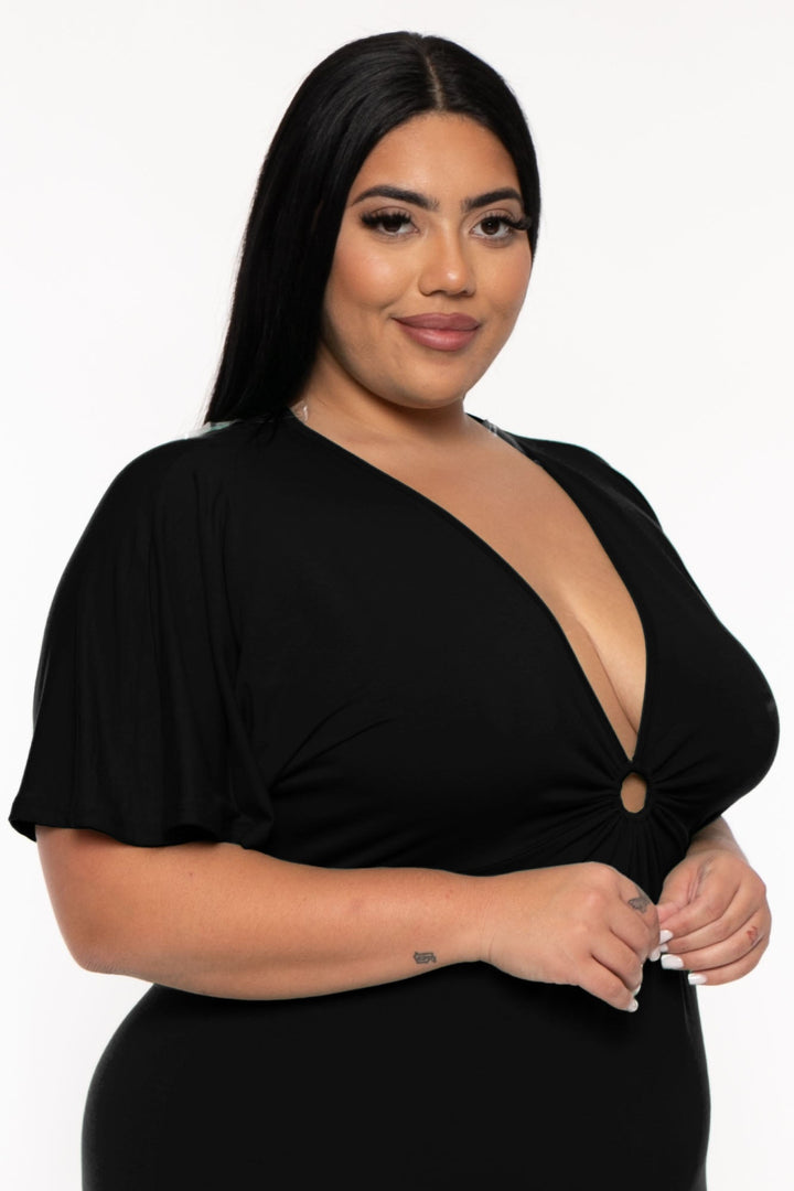 Curvy Sense Dresses Plus Size Farrah O-Ring  Mini Dress - Black