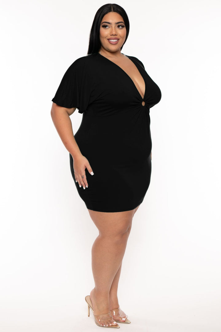 Curvy Sense Dresses Plus Size Farrah O-Ring  Mini Dress - Black