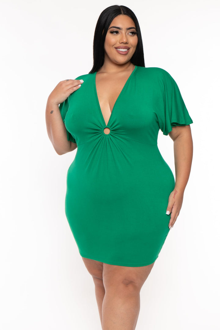 Curvy Sense Dresses Plus Size Farrah O-Ring  Mini Dress - Green