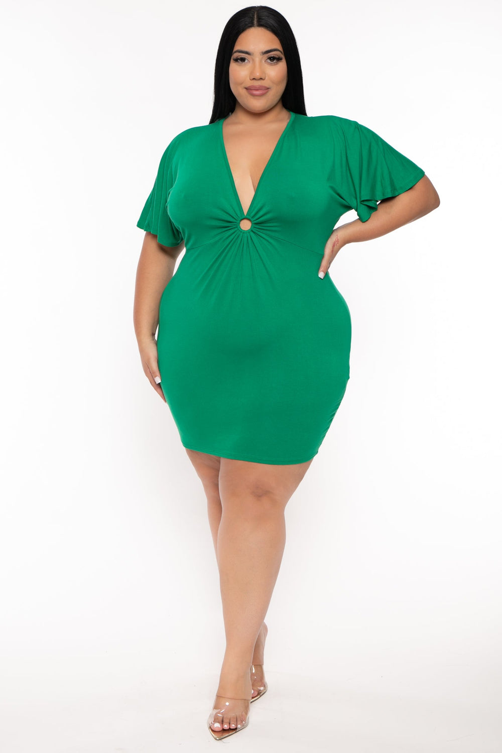 Curvy Sense Dresses Plus Size Farrah O-Ring  Mini Dress - Green