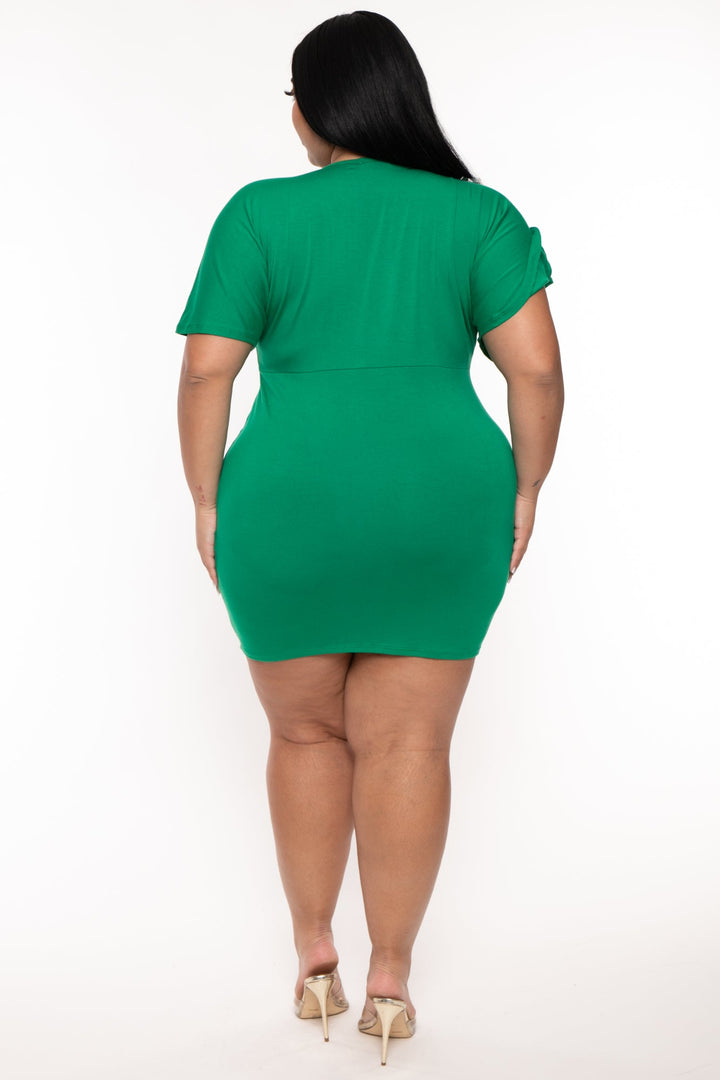 Curvy Sense Dresses Plus Size Farrah O-Ring  Mini Dress - Green