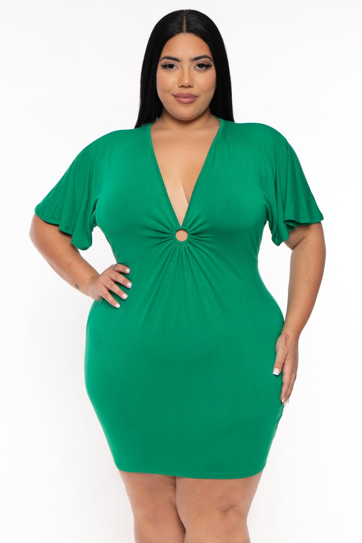 Curvy Sense Dresses Plus Size Farrah O-Ring  Mini Dress - Green