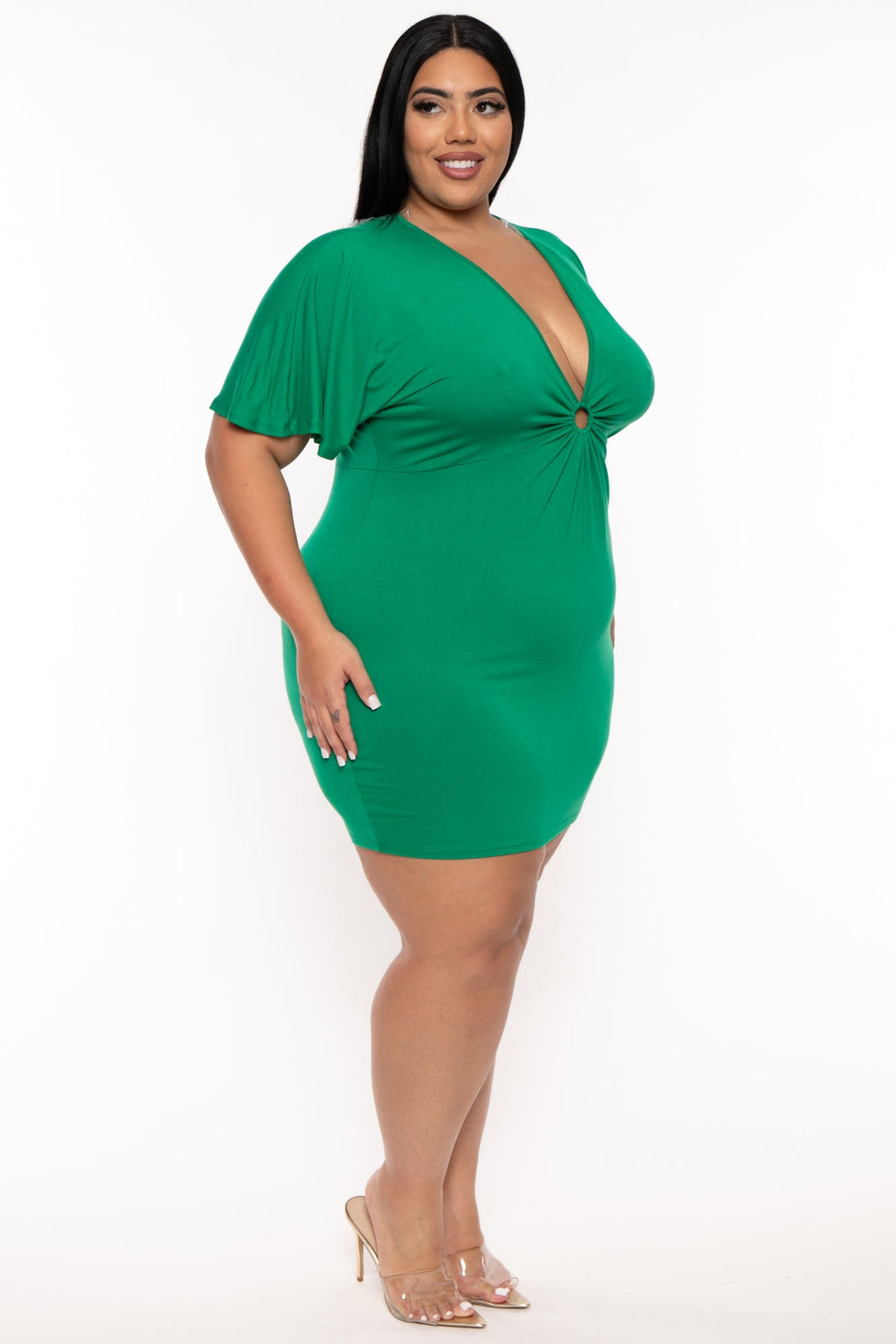 Curvy Sense Dresses Plus Size Farrah O-Ring  Mini Dress - Green