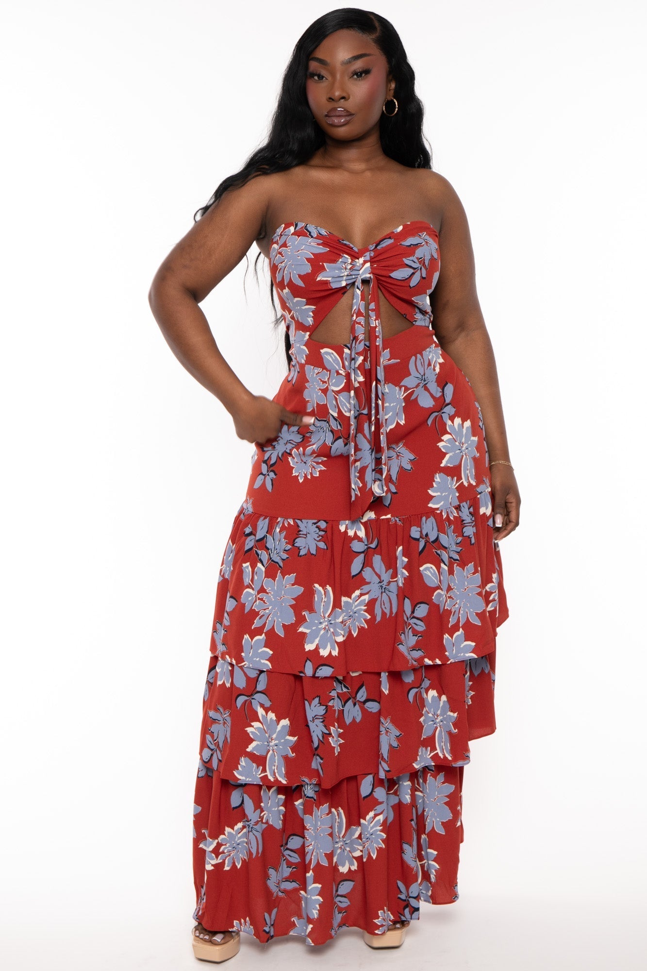 Floral Cut-Out Long Dress