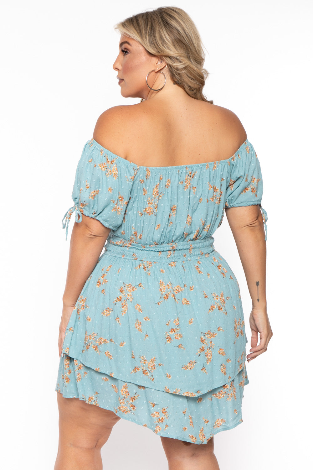 Curvy Sense Dresses Plus Size Floral Sienna Swiss Dot Dress -Turquoise