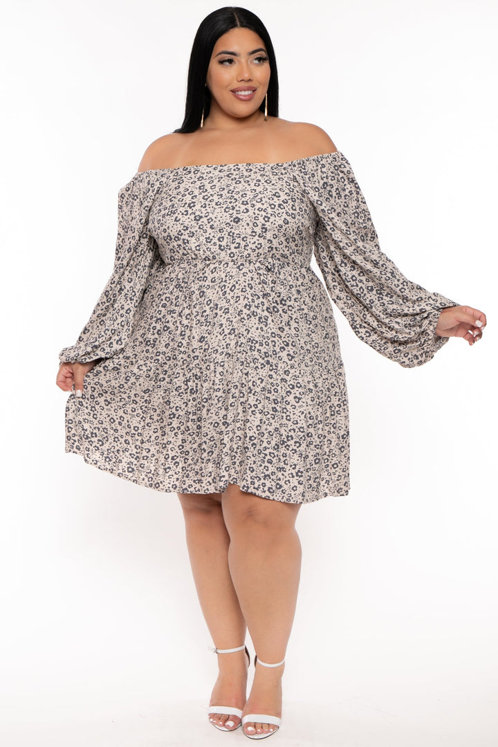 Jade By Jane Dresses Plus Size Floral Smocked Ruffle Dress - Sand