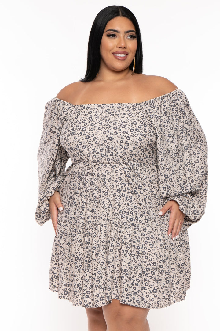 Jade By Jane Dresses Plus Size Floral Smocked Ruffle Dress - Sand