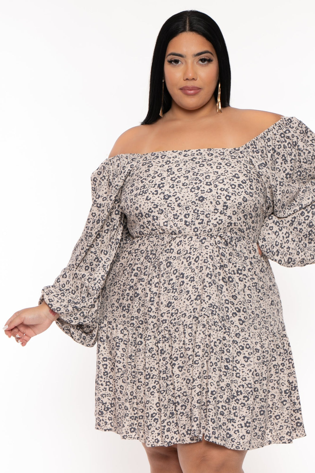 Jade By Jane Dresses Plus Size Floral Smocked Ruffle Dress - Sand