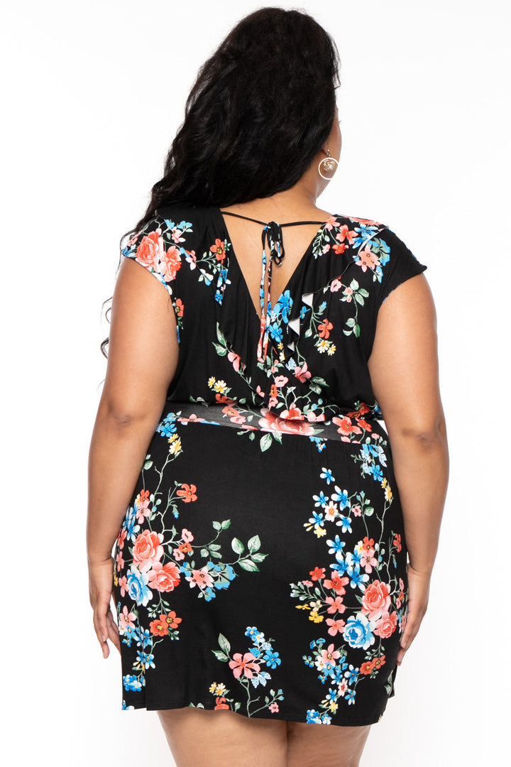Curvy Sense Dresses Plus Size Floral Tina Dress -  Floral Black