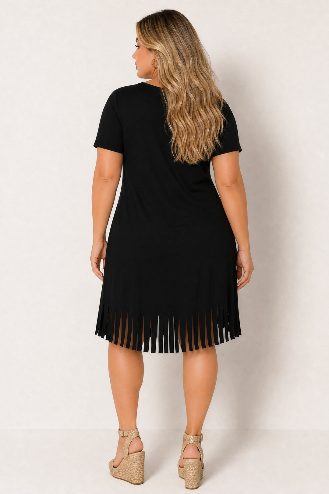 Curvy Sense Inc. Dresses Plus Size Free Spirit Fringe Dress - Black