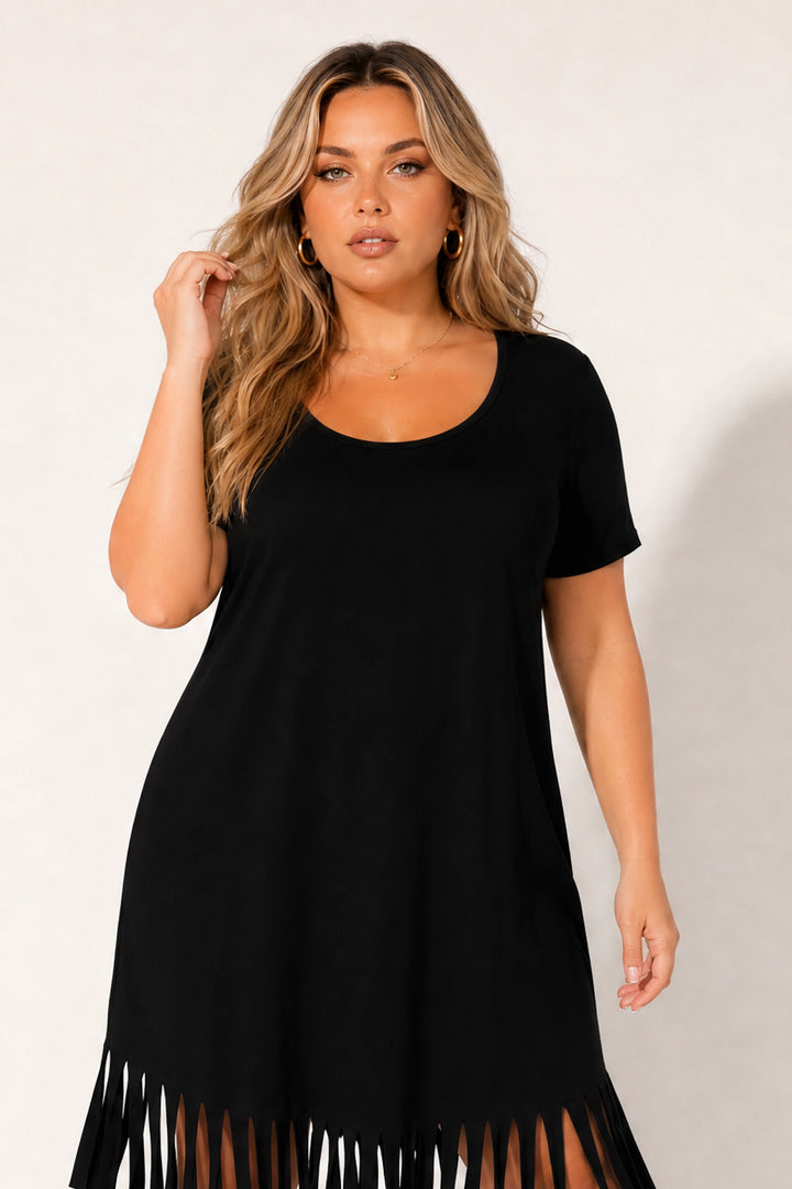 Curvy Sense Inc. Dresses Plus Size Free Spirit Fringe Dress - Black
