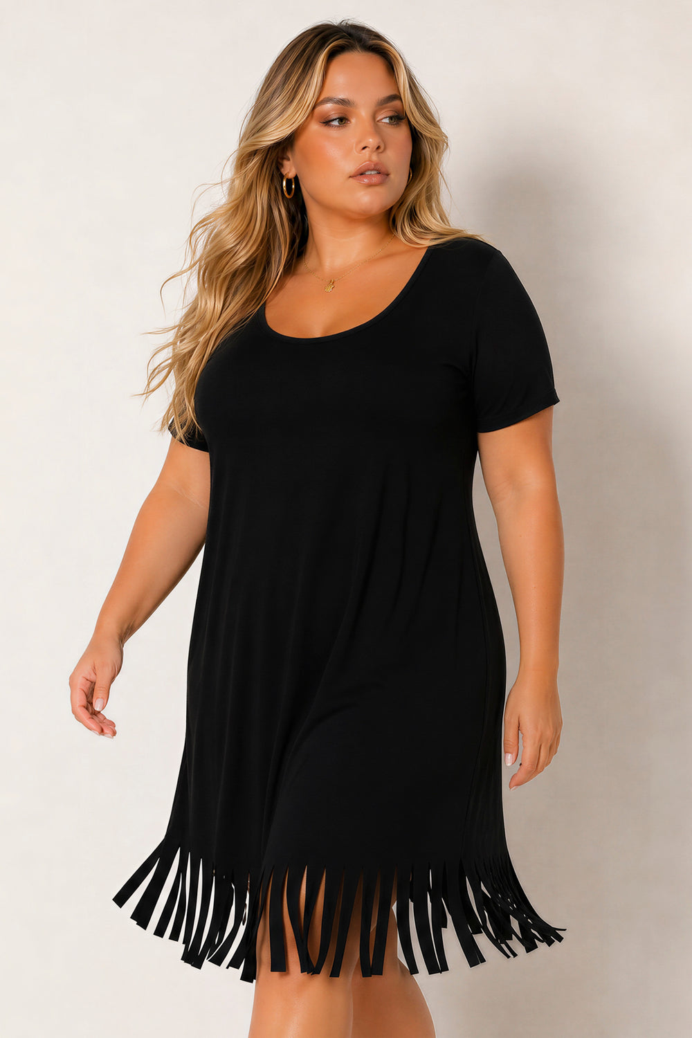 Curvy Sense Inc. Dresses Plus Size Free Spirit Fringe Dress - Black