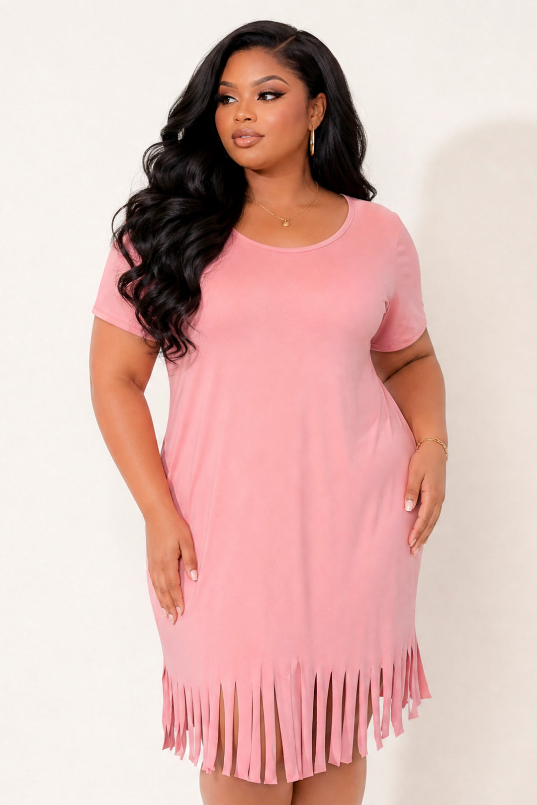 Curvy Sense Inc. Dresses Plus Size Free Spirit Fringe Dress - Blush