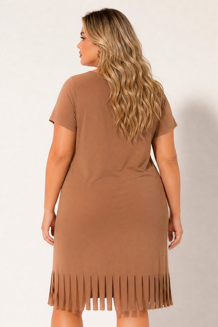 Curvy Sense Inc. Dresses Plus Size Free Spirit Fringe Dress - Brown