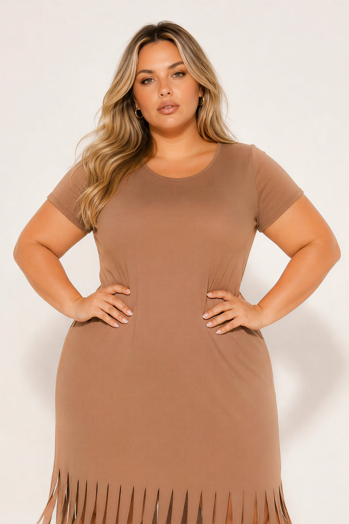 Curvy Sense Inc. Dresses Plus Size Free Spirit Fringe Dress - Brown