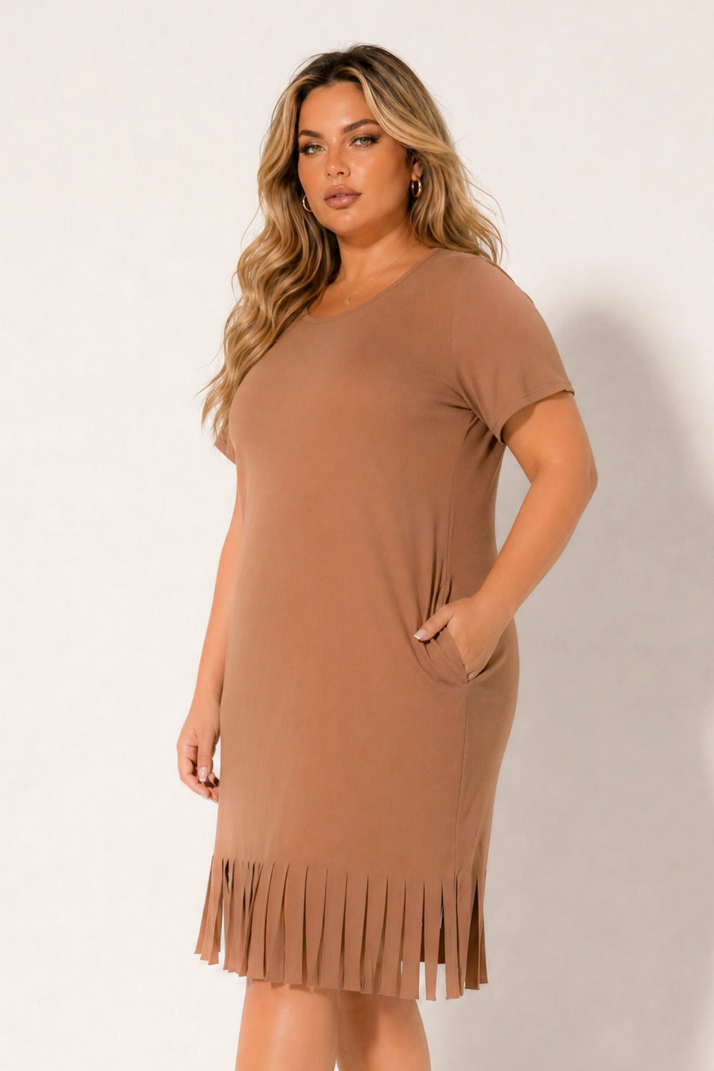 Curvy Sense Inc. Dresses Plus Size Free Spirit Fringe Dress - Brown