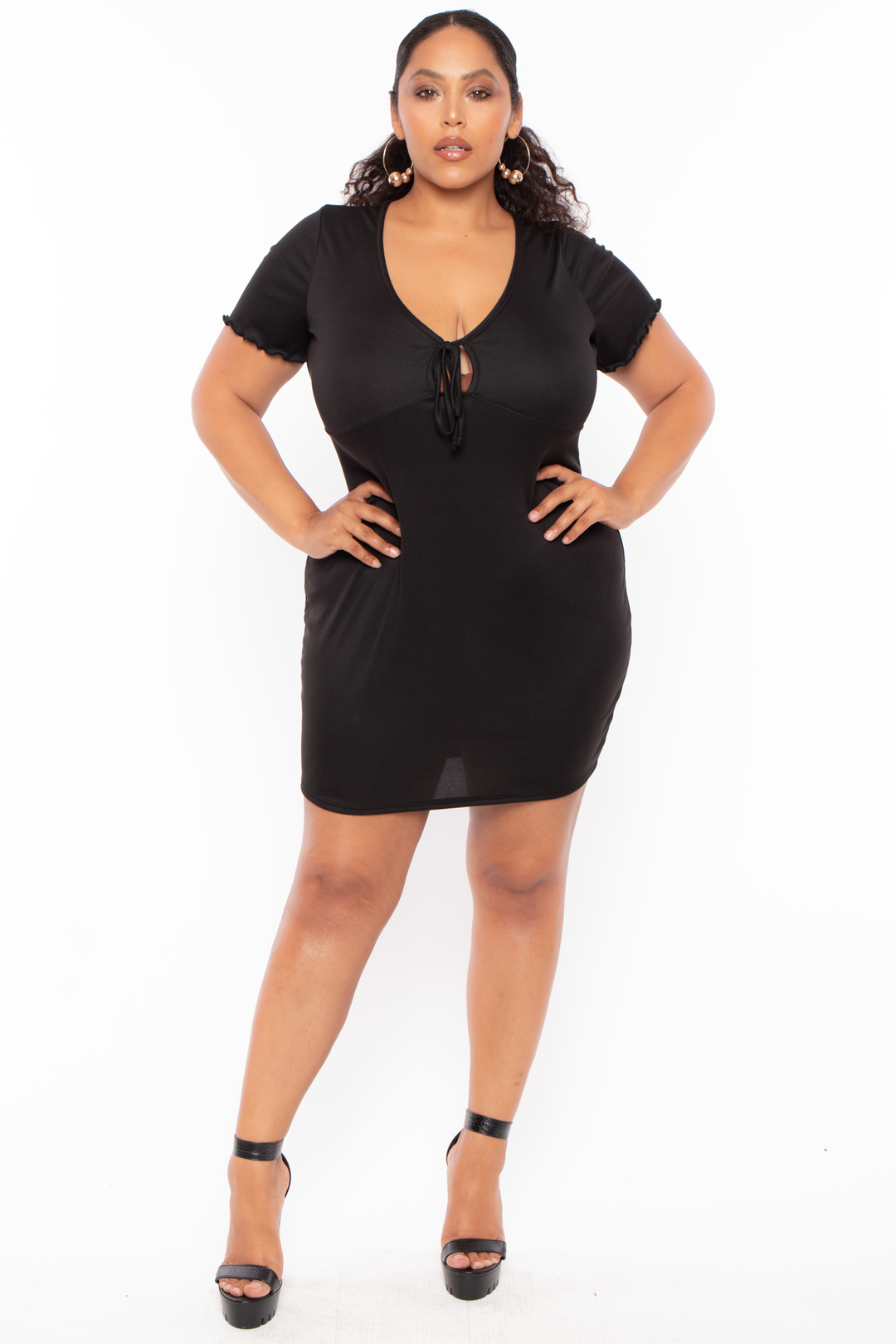 Curvy Sense Dresses 1X / Black Plus Size Front Keyhole Bodycon Dress - Black