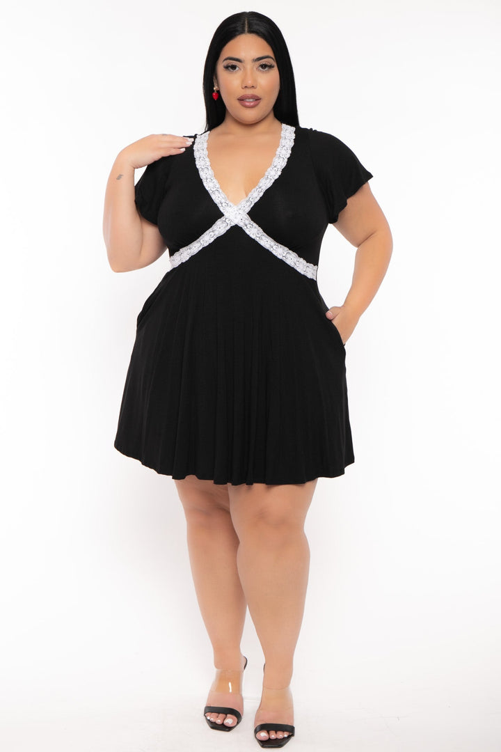 Curvy Sense Dresses Plus Size Gaby  Lace Flare Dress - Black