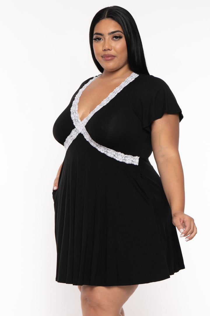 Curvy Sense Dresses Plus Size Gaby  Lace Flare Dress - Black