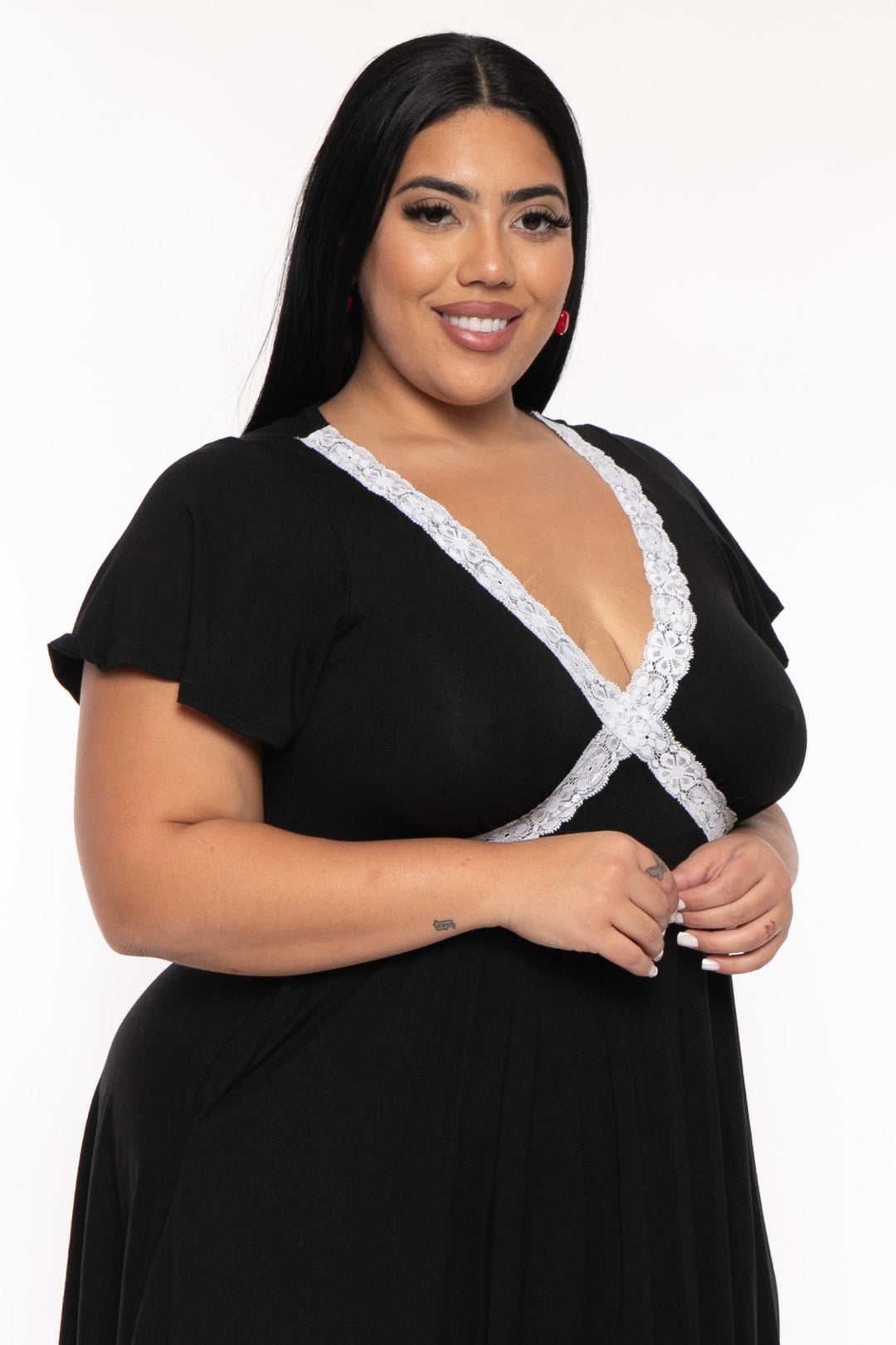 Curvy Sense Dresses Plus Size Gaby  Lace Flare Dress - Black