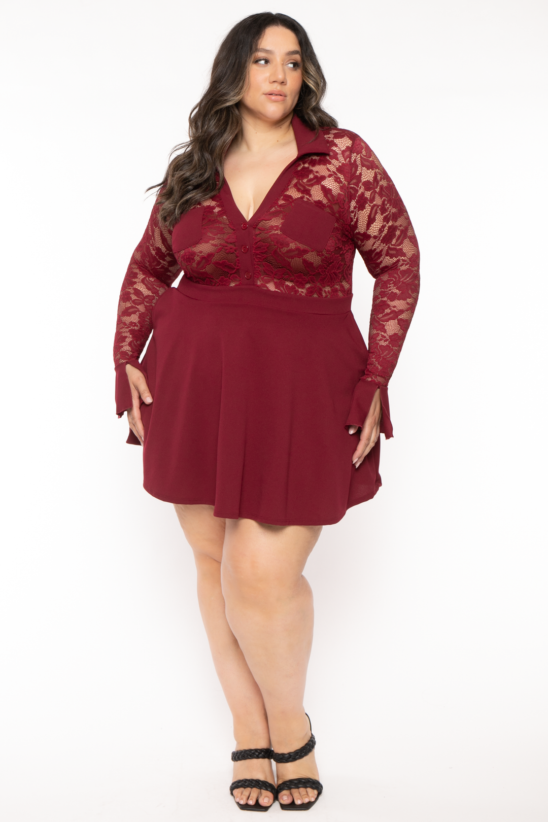 Women's Plus Size Dresses - Curvy Sense - burgundy
