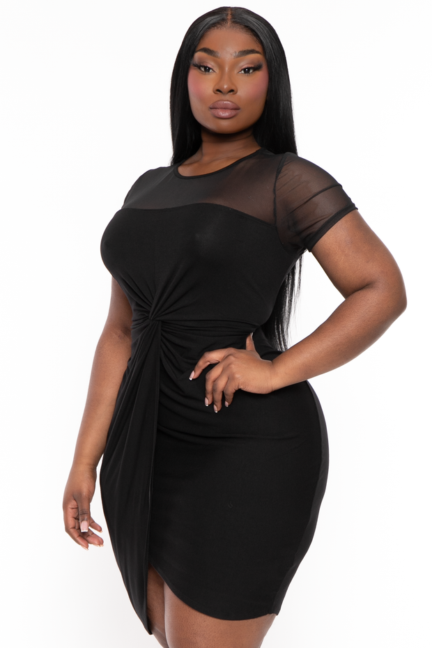 Curvy Sense Dresses Plus Size Geisla Front Twist Dress- Black