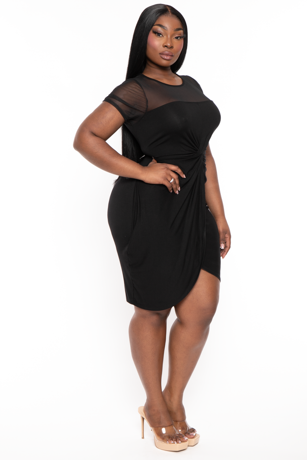Curvy Sense Dresses Plus Size Geisla Front Twist Dress- Black
