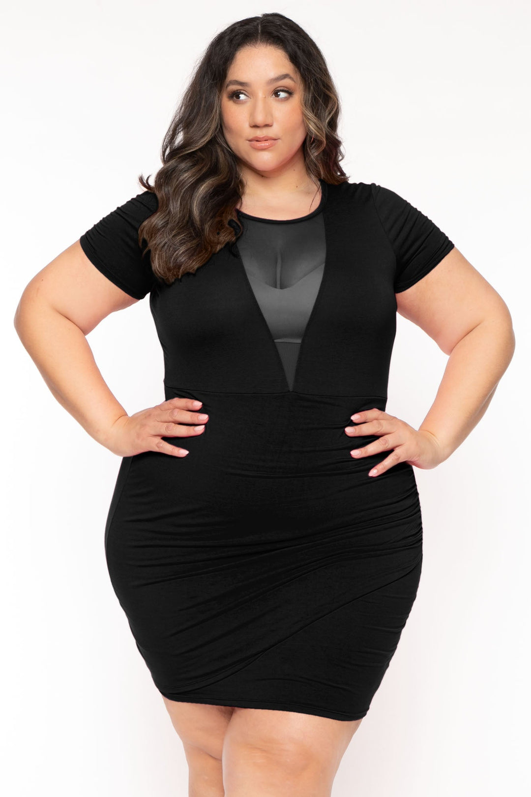Curvy Sense Dresses Plus Size Ginara Mesh Bodycon  Dress - Black