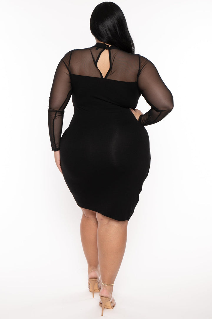 Curvy Sense Dresses Plus Size Gisela Front Twist Dress- Black