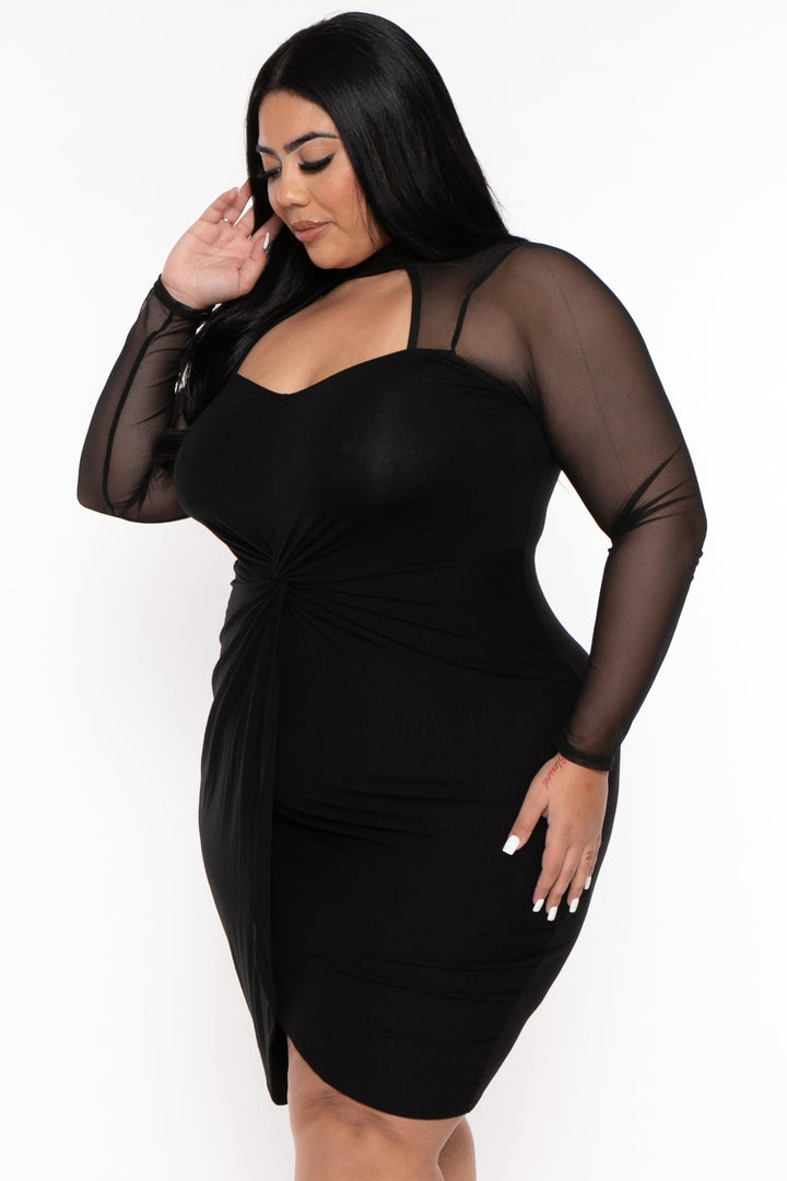 Curvy Sense Dresses Plus Size Gisela Front Twist Dress- Black