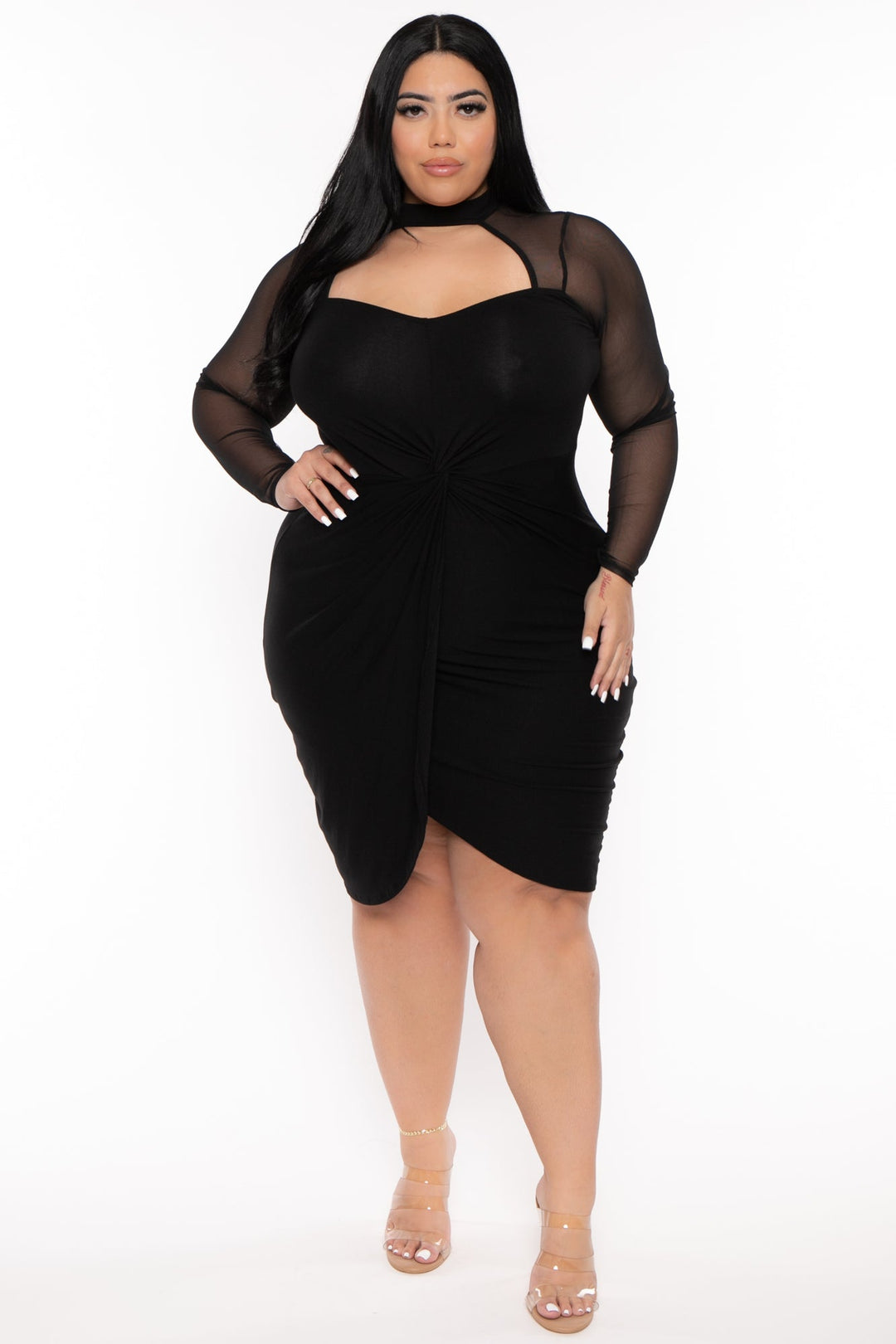 Curvy Sense Dresses 1X / Black Plus Size Gisela Front Twist Dress- Black