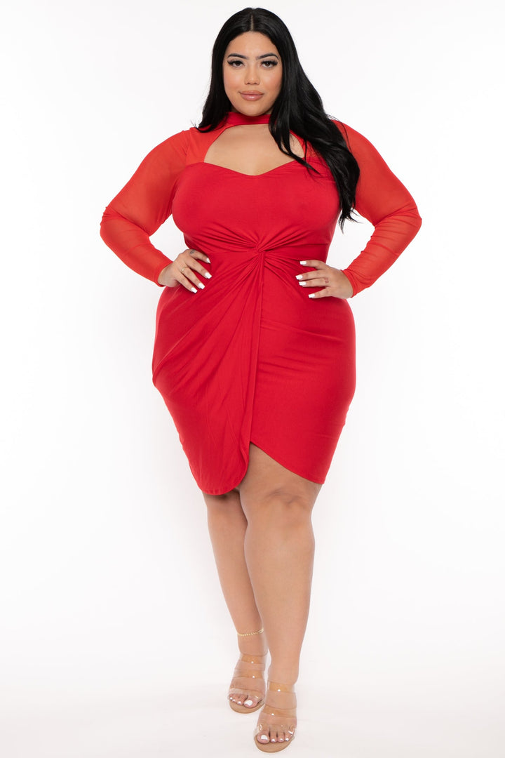 Curvy Sense Dresses 1X / Red Plus Size Gisela Front Twist Dress- Red