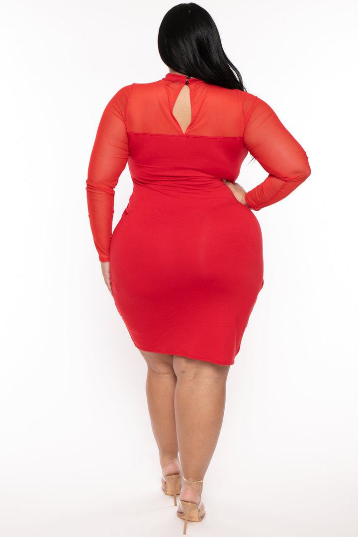 Curvy Sense Dresses Plus Size Gisela Front Twist Dress- Red