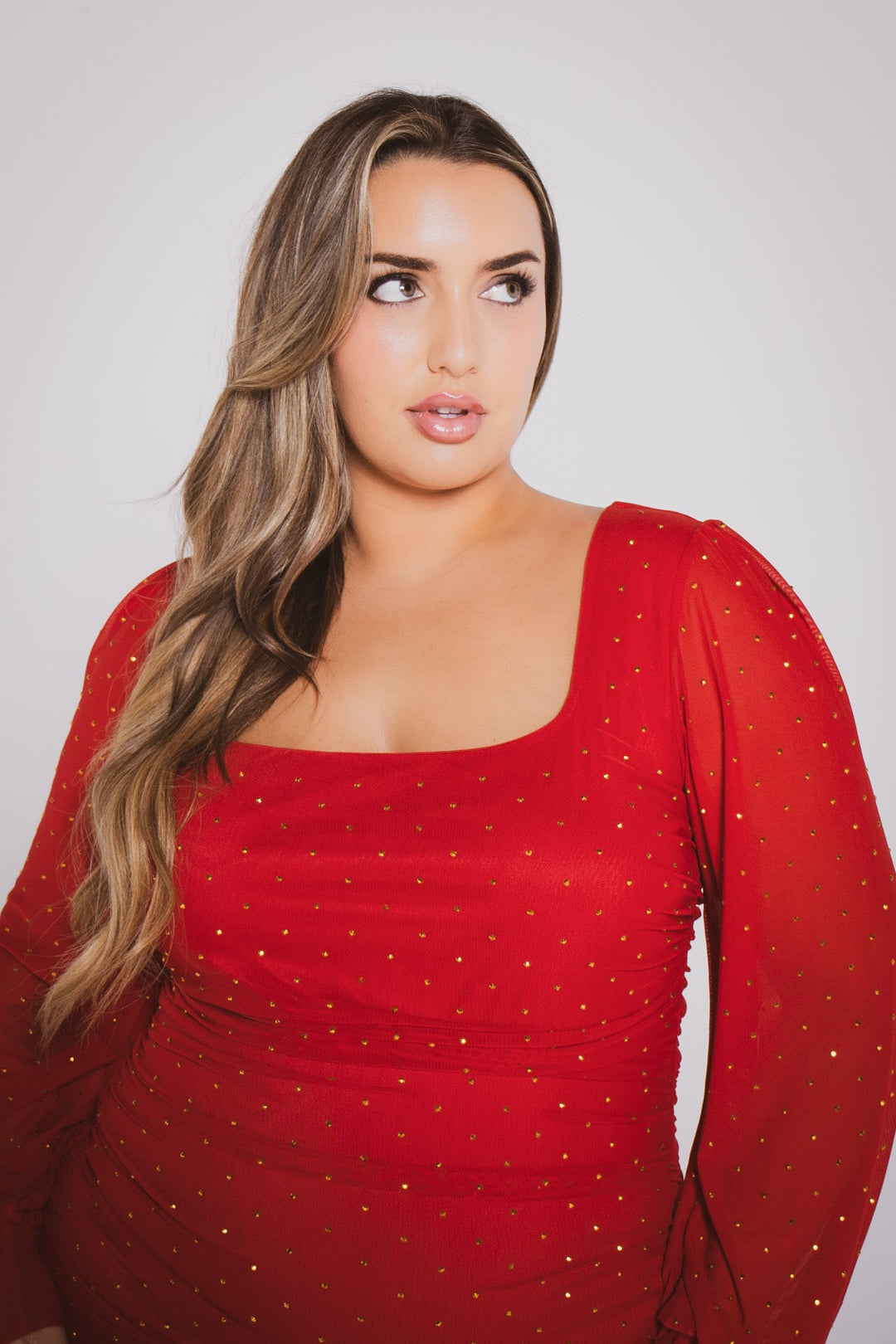 SYMPHONY Dresses Plus Size Gisele Rhinestone Dress - Red