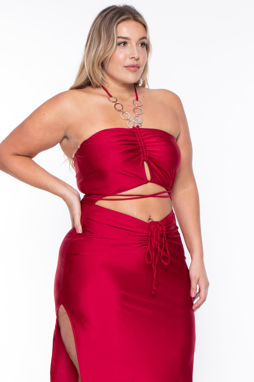 Plus Size Giselle Halter Dress - Red 3X / Red at Curvy Sense Plus Size Giselle Halter Dress - Red 3X / Red at Curvy Sense