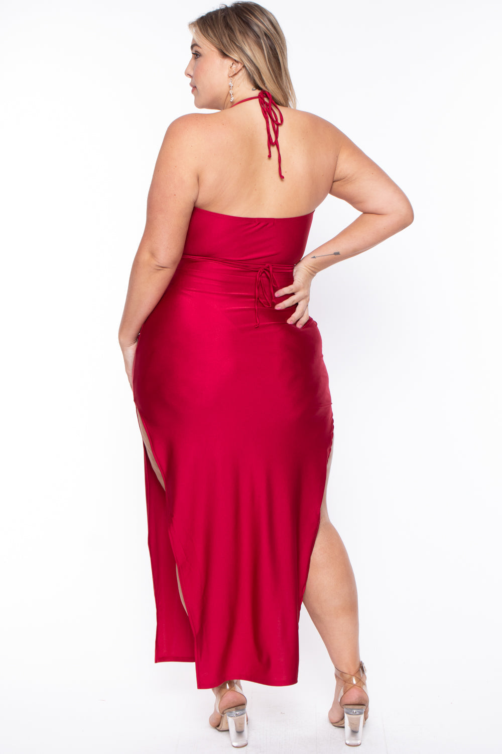 Plus Size Giselle Halter Dress - Red 3X / Red at Curvy Sense Plus Size Giselle Halter Dress - Red 3X / Red at Curvy Sense