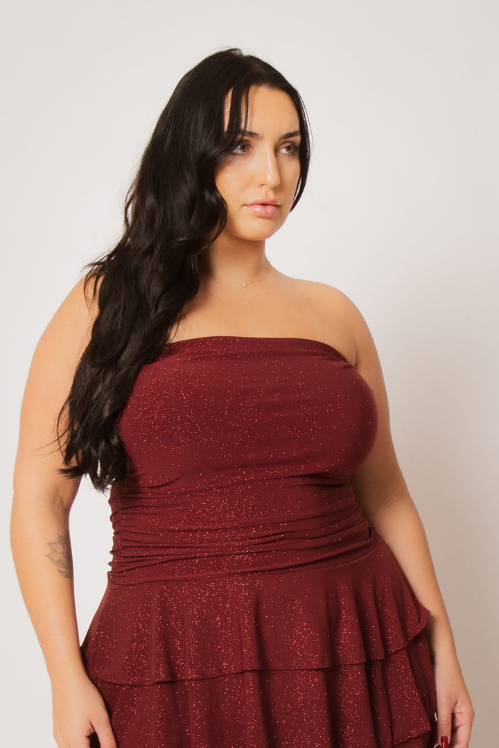Blue Leopard Dresses Plus Size Glimmer Nights Dress - Burgundy