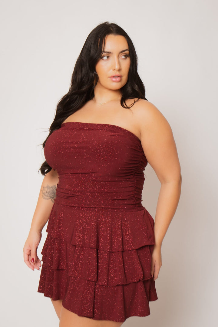 Blue Leopard Dresses Plus Size Glimmer Nights Dress - Burgundy