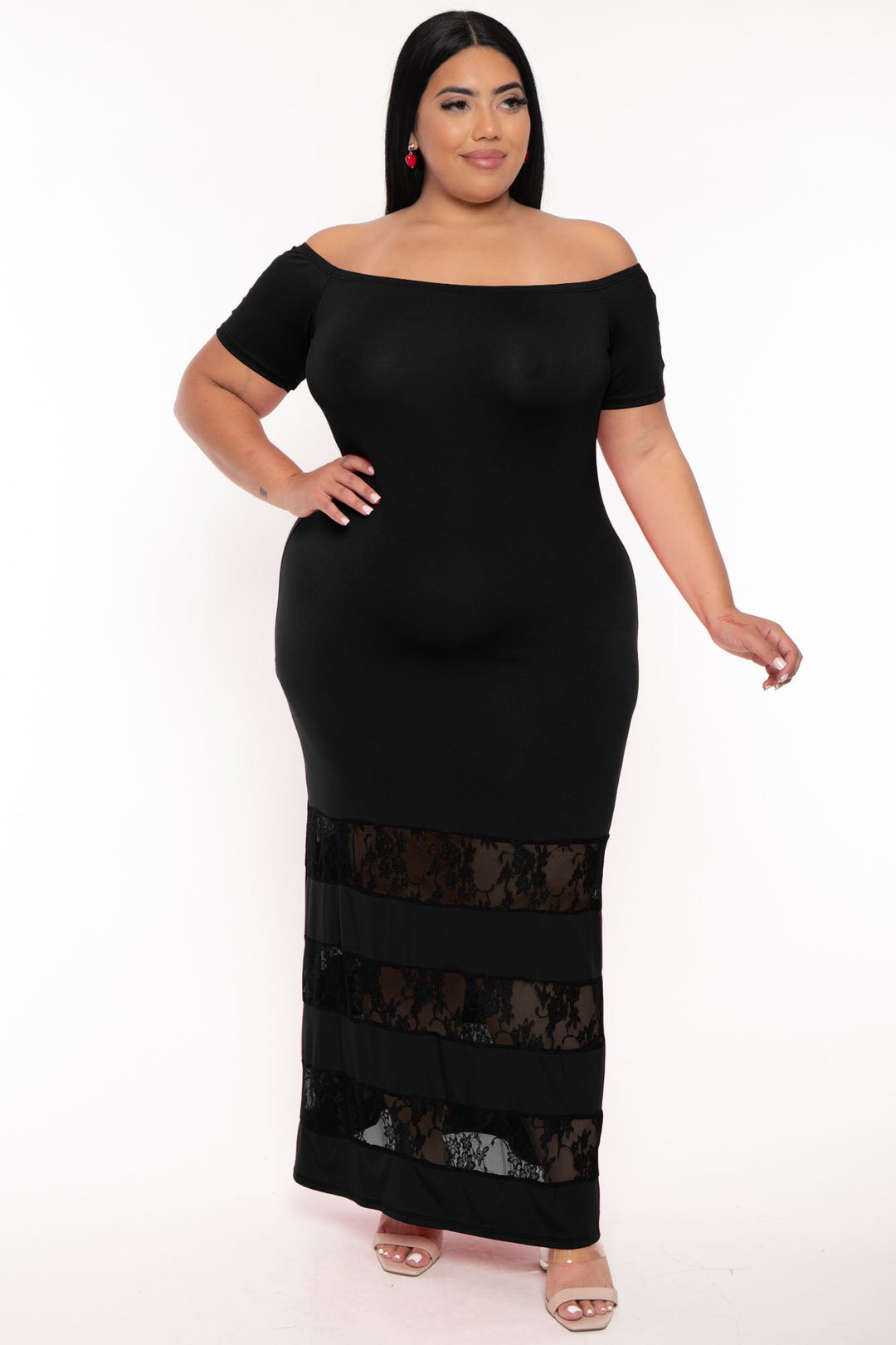 Curvy Sense Dresses Plus Size Gloria Lace Inset Maxi Dress - Black