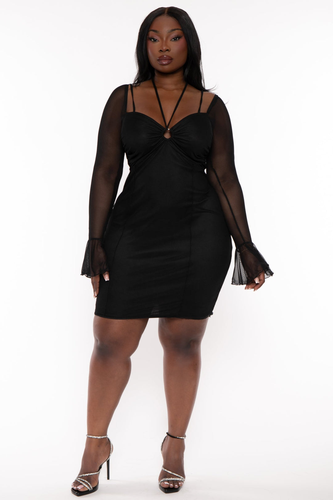 Curvy Sense Dresses 1X / Black Plus Size Helena Mesh Bodycon Dress- Black