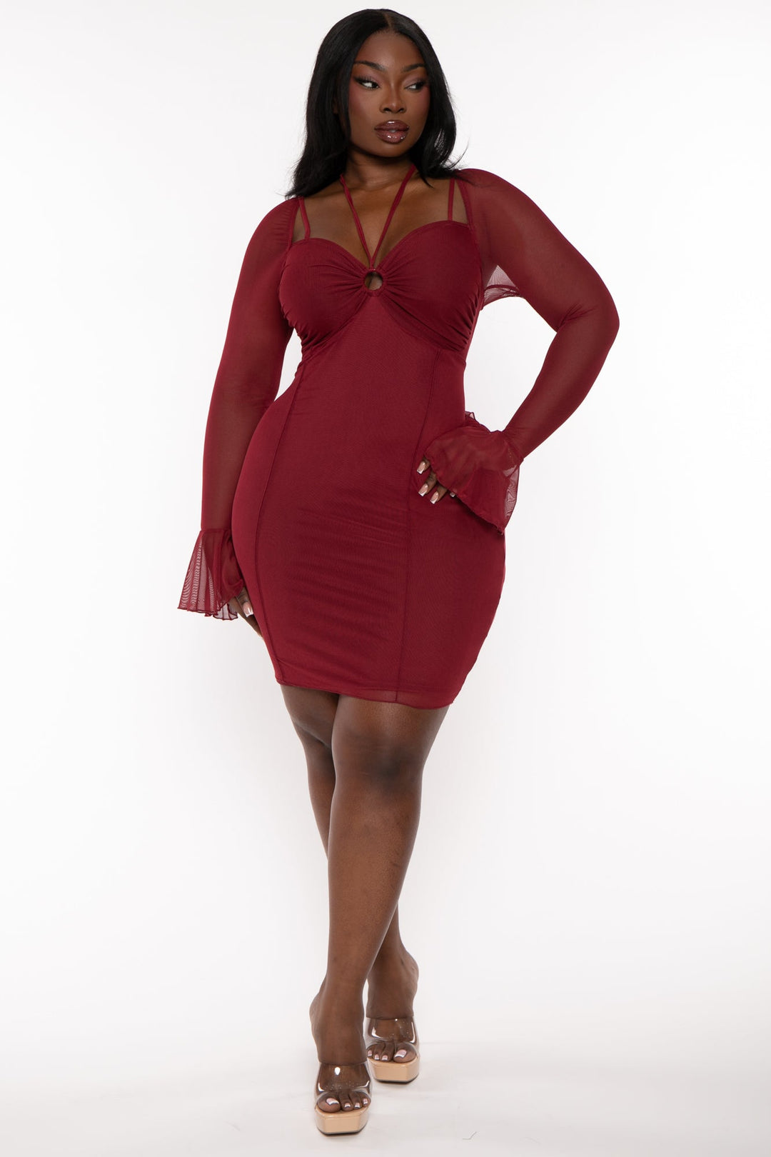 Plus Size Helena Mesh Bodycon Dress- Burgundy – Curvy Sense