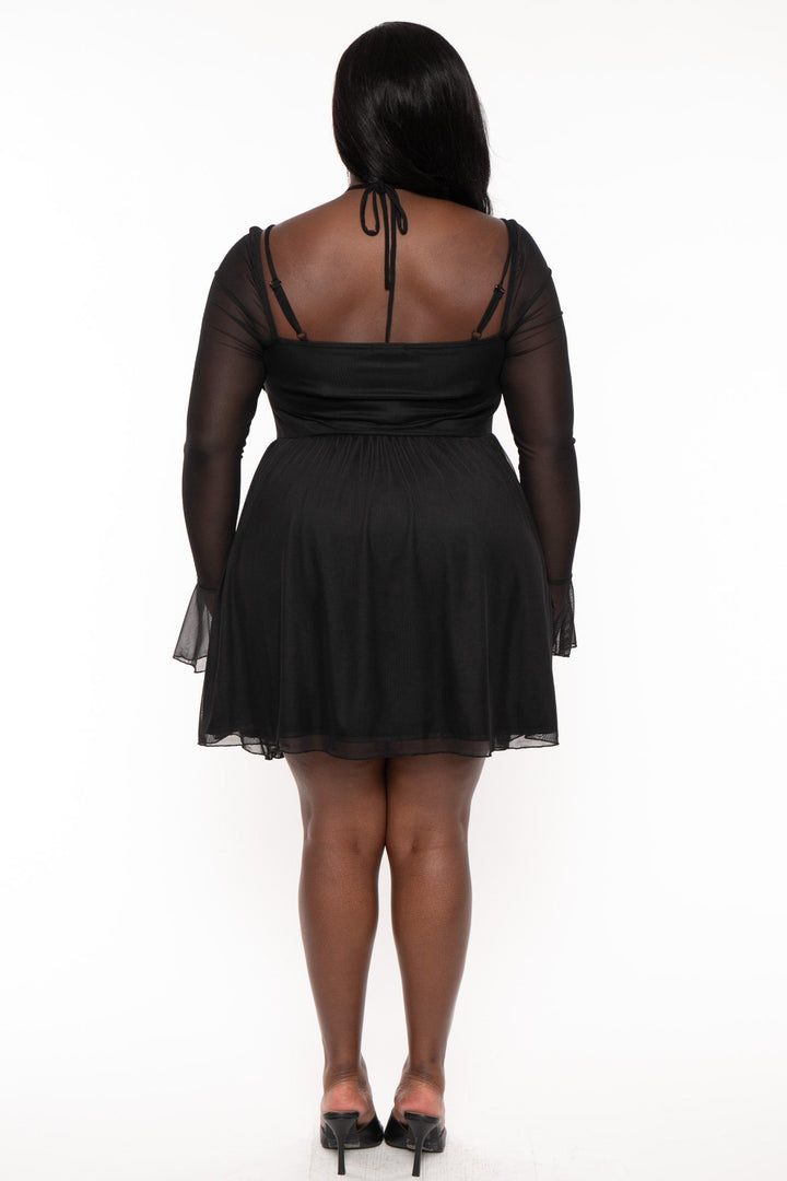 Curvy Sense Dresses Plus Size Helena Mesh Flare  Dress - Black