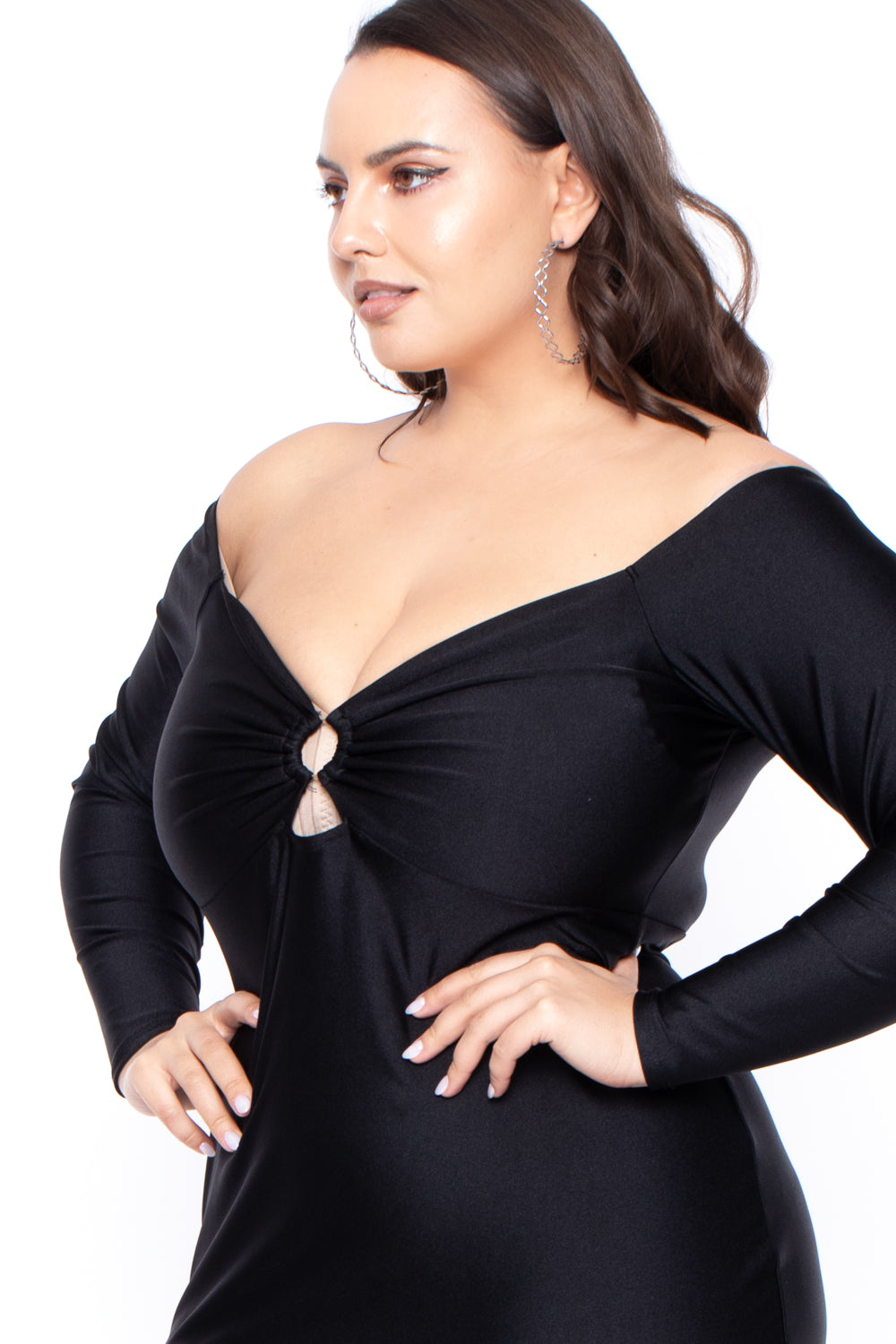 Curvy Sense Dresses Plus Size High Sheen O-Ring Dress - Black