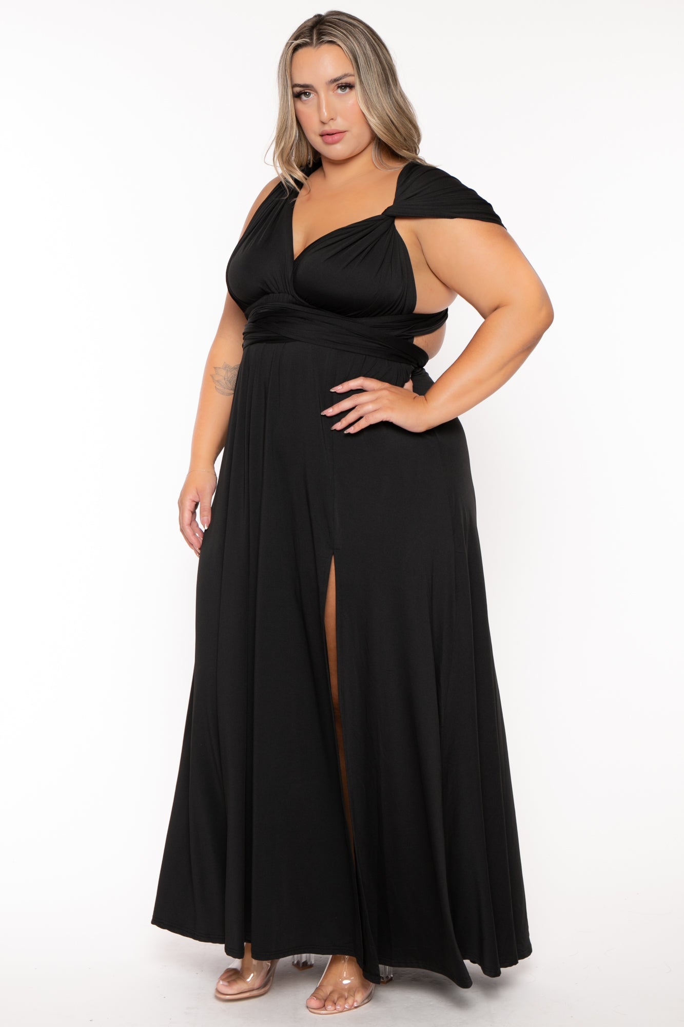 Plus size black maxi dresses 2024 with sleeves