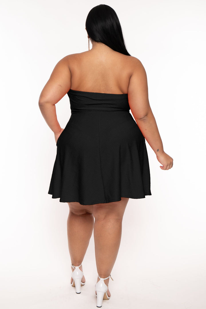 Curvy Sense Dresses Plus Size Iree Wavy Flare Dress -Black