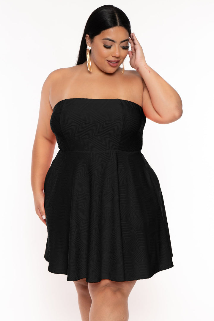 Curvy Sense Dresses Plus Size Iree Wavy Flare Dress -Black