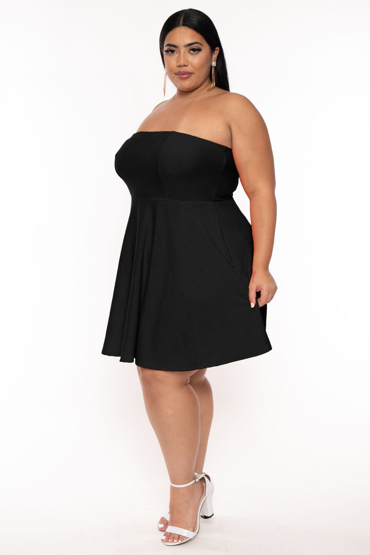 Curvy Sense Dresses Plus Size Iree Wavy Flare Dress -Black